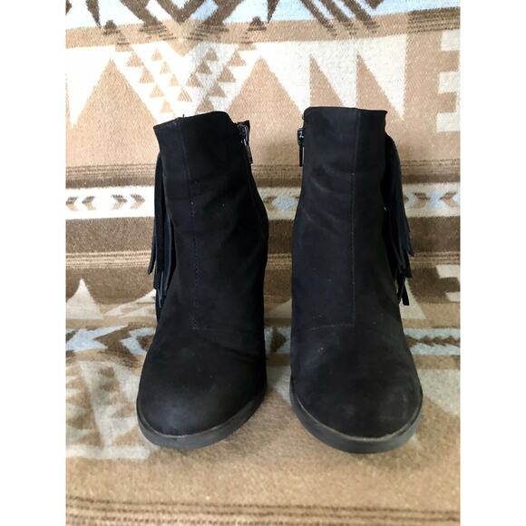 H&M Divided Women's Black Faux Suede Fringe Side Zip Heeled Ankle Boots Size 6 - Picture 6 of 11